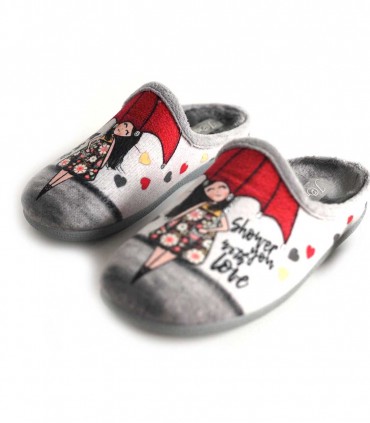 Zapatilla Mujer Gris: Encanto y confort Chica Paraguas